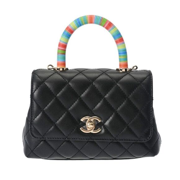 Chanel Handbags - Chanel Black Quilted Chèvre Extra Mini Rainbow Coco Handle Flap Gold Hardware